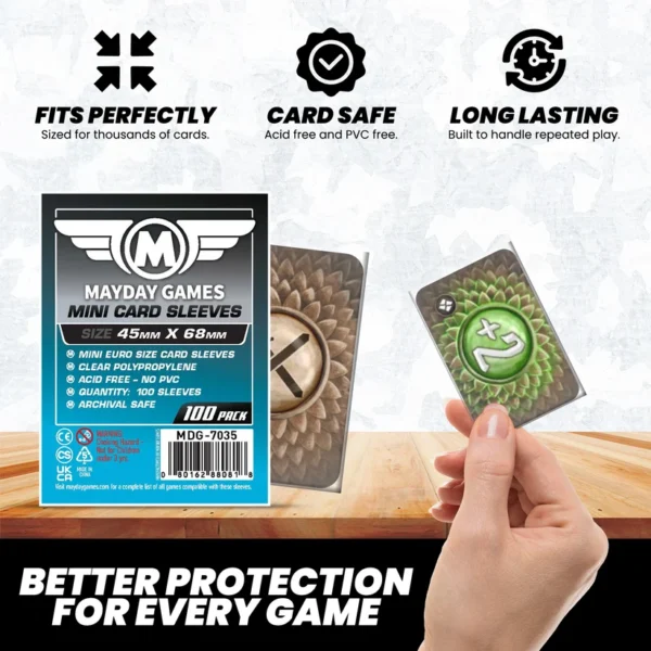 Micas Mayday Games – Mini Euro Card Sleeves (45 x 68 mm) – 100 piezas